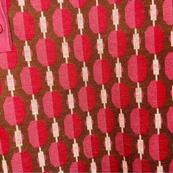 Zara Polo Sweater Women’s Large Red Pink Brown Geometric Long Sleeve Cropped - Picture 6 of 8